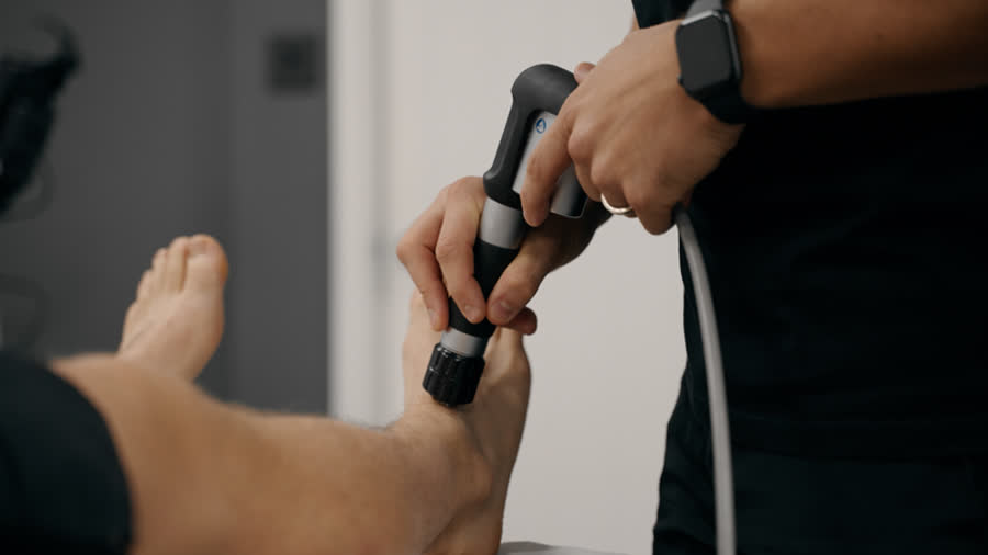 Shockwave therapy applied to a foot